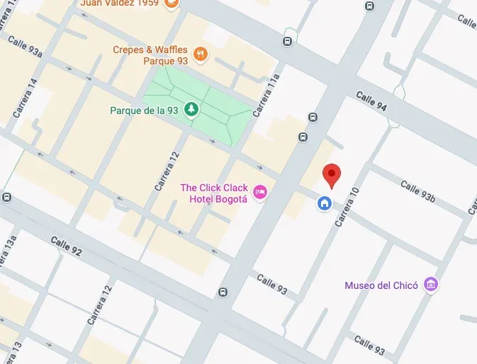 Map showing the office at Calle 93A No. 10-36, Bogota